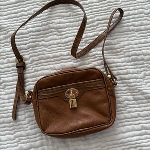 Emma Fox Brown Leather Crossbody Bag with Vintage Design